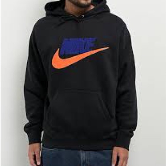 Nike Sportswear Club Fleece Black Hoodie Men’s Large | Blue & Orange Logo NWT - Picture 1 of 6